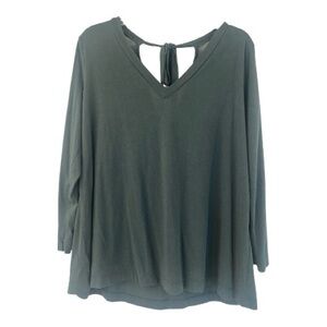 LOFT V-Neck Blouse with tie in back. Greenish Blue Color Sz L